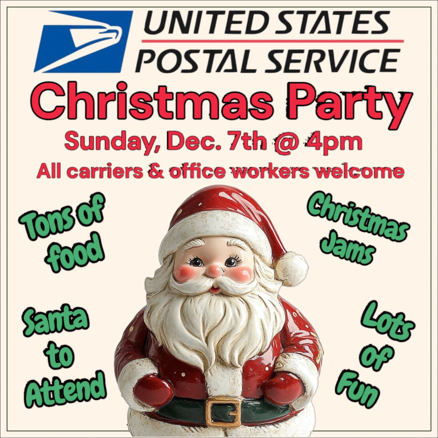 December 7th SUN (4pm) - Post Office Christmas Party